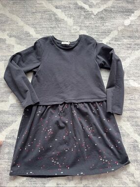 Girls' Long-Sleeve grey Dress with Dot Scatter
